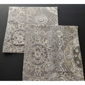 2 Pottery Barn Pillow Shams 26X26 Jacquelyn Medallion Watercolor Gray Beige Euro